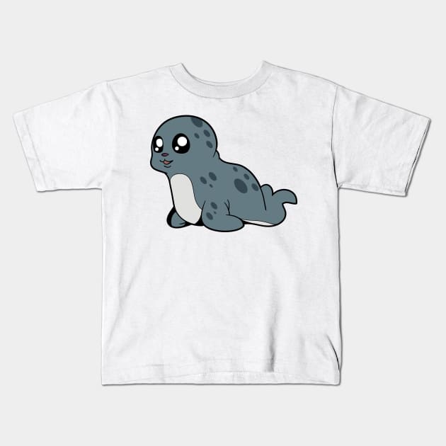 Kawaii grey seal Kids T-Shirt by Modern Medieval Design